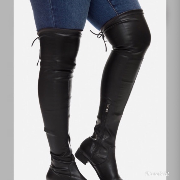 Shoes - Thigh high faux leather boots